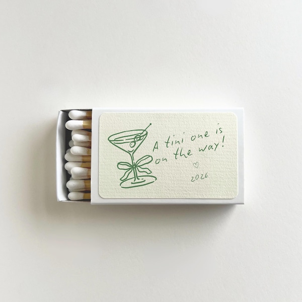 Martini Baby Shower Favor Ideas, Tini One is on the Way, Custom Matchboxes for Baby Shower Decor, Martini Theme for Disco