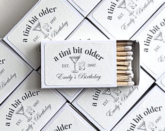 Personalized Matches for 30th Birthday Party Favor Ideas for Dirty Thirty Martini Theme A Tini Bit Older Hand Drawn Whimiscal Social Club