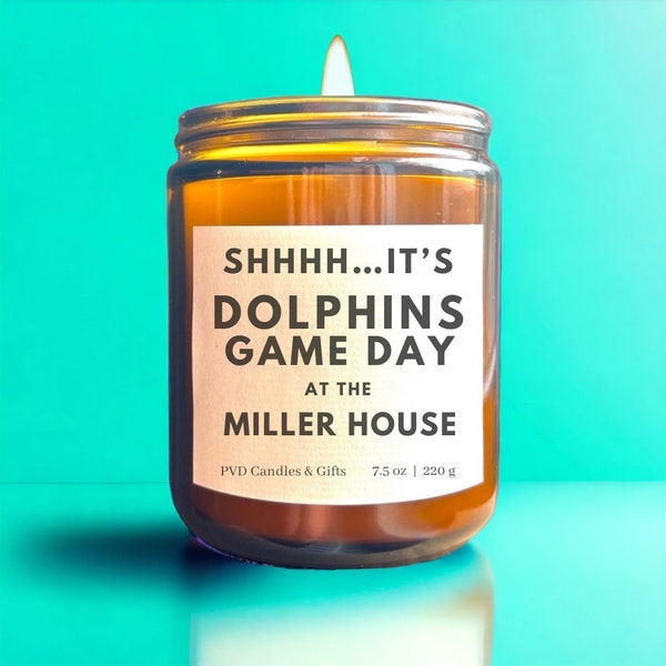 Personalized Miami Dolphins Home Decor Football Candle Game Day Gift NFL Fan Phins Up Unique Aesthetic Sports Decor Dolphins Candle