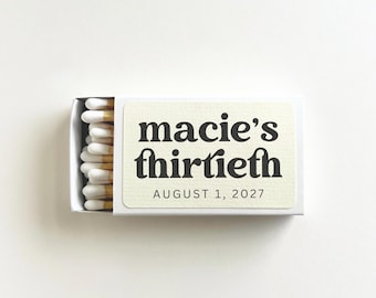 Personalized Birthday Favors 30th custom matches for Dinner Party Decor 49th Birthday