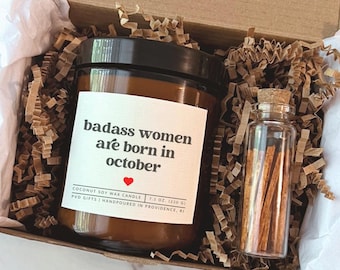 October Birthday Gift Box for Badass Women Are Born In October Birthday Gift for Her Zodiac Scorpio Libra Candle