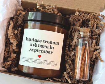September Birthday Gift Box for Badass Women Are Born In September Birthday Gift for Her Zodiac Virgo Libra Candle
