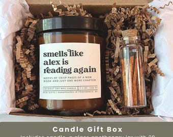 Reader Gift with Name Personalized Book Lover Gift for Bookworm Candle Box Dark Academia Care Package