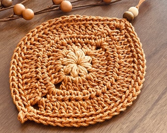 PATRÓN DE CROCHET: Posavasos de ganchillo con hojas de castaño otoñales. Nivel de proyecto FÁCIL.