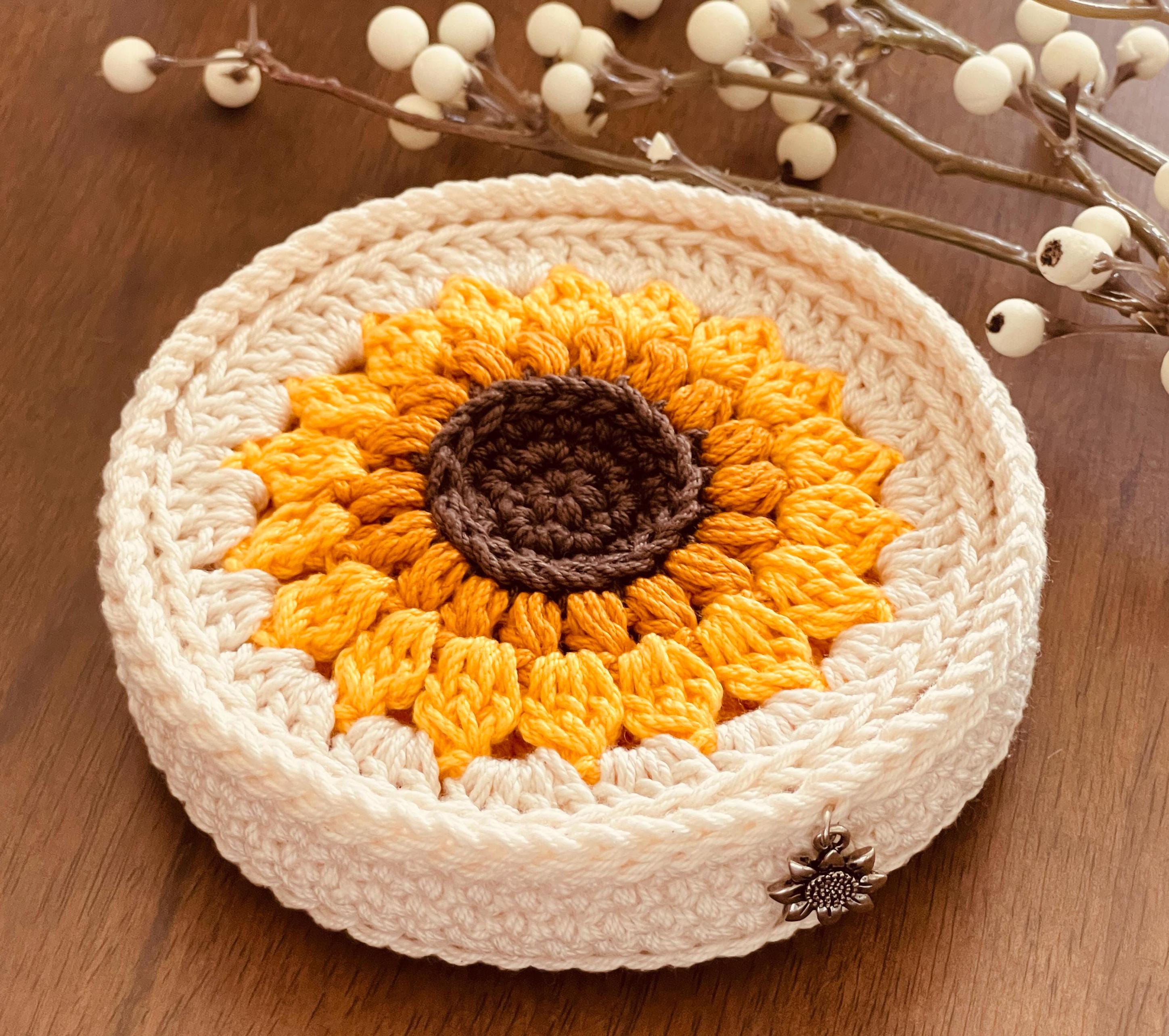 CROCHET PATTERN: Golden Sunflower Crochet Coaster & Holder