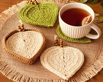 PATRÓN DE CROCHET: Posavasos y soporte de ganchillo con diseño de hojas de jardín. Nivel de proyecto INTERMEDIO.