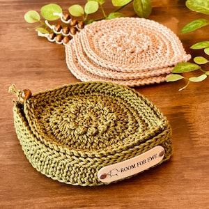 CROCHET PATTERN: Sweet Bay Leaf Crochet Coaster & Holder INTERMEDIATE Project Level, and Extra Mini-Teabag Caddy Pattern