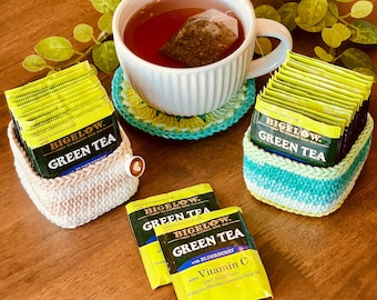 PATRÓN DE CROCHET: Mini-Caja para Bolsas de Té, Nivel de Proyecto INTERMEDIO