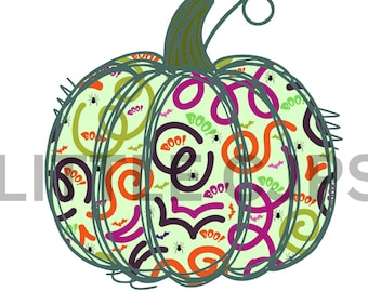Zucca di Halloween verde colorata con scarabocchio Download digitale PNG