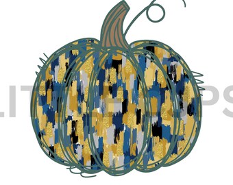Zucca digitale colorata con pennellate blu navy, grigio, marrone, PNG