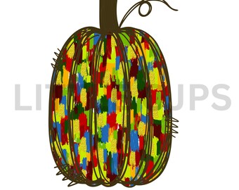 Zucca scarabocchiata dipinta con pennellate multicolori PNG