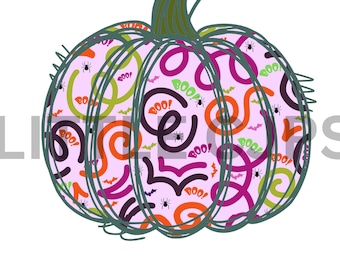 Zucca viola di Halloween con scarabocchio digitale PNG