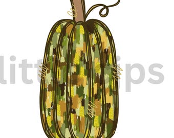 Zucca con pennellate stravaganti multicolore, giallo, salvia, marrone, PNG