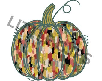Zucca autunnale con pennellate multicolori digitali PNG