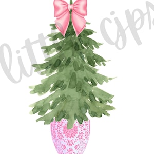 Pink Watercolor Chinoiserie Christmas Tree