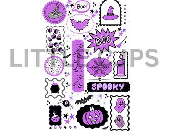 Timbro PNG con civetta viola di Halloween