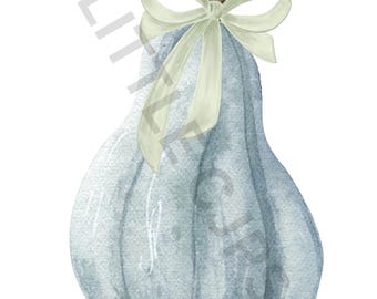 Zucca acquerello blu con fiocco PNG digitale