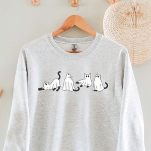 Halloween Black Cat Sweatshirt, Halloween Sweater, Cat Ghost Sweatshirt, Halloween Kitty Sweater, Ghost Cat Shirt, Halloween Gift Cat Lover