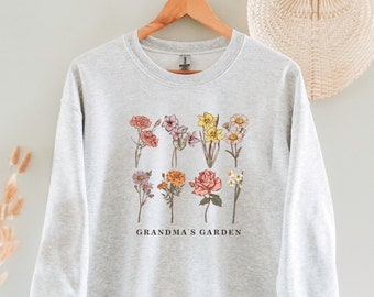 Custom Birth Month Birth Flower Sweatshirt, Grandma's Garden Sweater, Mothers Day Gift for Mom, Personalized Mom Gift, Gift for Nana