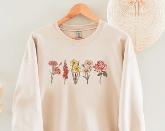 Moletom personalizado com flores de nascimento: presente personalizado para mães, estilo cottagecore