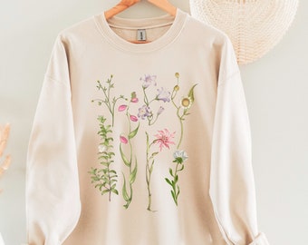 Cottagecore Wildflower Sweatshirt: Vintage Botanical Floral Crewneck