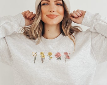 Moletom personalizado com flores para o mês de nascimento: Presente para mãe com planta Cottagecore