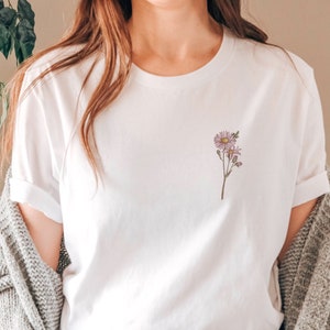 Birth Month Flower T-Shirt, September Flower Shirt, Mother's Day Gift, Birthday Gift For Her, Aster Flower Shirt, Birthday Floral Shirt