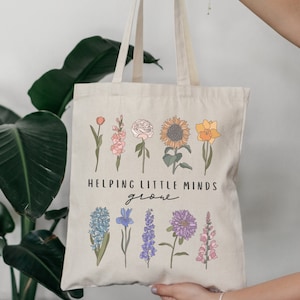 Teacher Tote Bag, Floral Teacher Canvas Tote, Teacher Gift for Teacher Back to School Tote, Daycare Teacher Thank You Gift Preschool Teacher