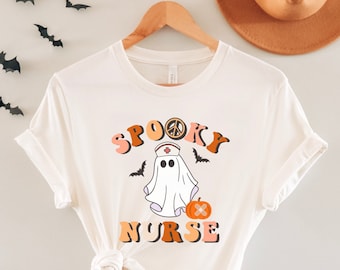 Koszulka z duchem pielęgniarki w stylu retro, prezent na Halloween
