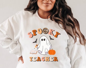 Retro Spooky Teacher Sweatshirt: Halloween Ghost Crewneck
