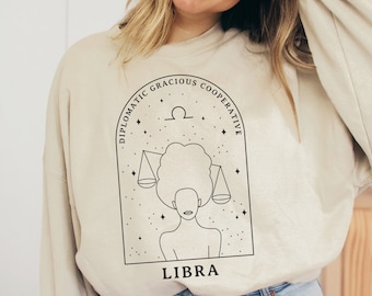 Custom Weegschaal Zodiac Sweatshirt: boho astrologie verjaardagscadeau