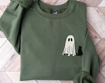 Ghost Cat Halloween-sweater: griezelig seizoen kattenliefhebber cadeau
