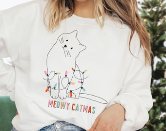 Meowy Catmas Christmas Sweatshirt: Funny Cat Lover Holiday Jumper