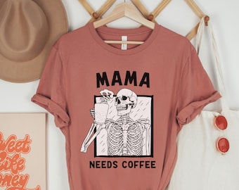 Skeleton Coffee Mom T-Shirt: Funny Halloween Mama Shirt