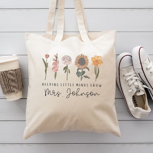 Teacher Tote Bag Personalized Teacher Canvas Tote Custom Teacher Gift for Teacher Back to School Tote Floral Teacher Thank You Gift Custom image 1