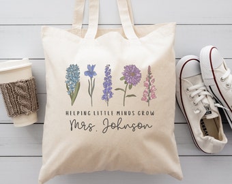 Lehrer Tragetasche Personalisierte Lehrer Canvas Tote Benutzerdefinierte Lehrer Geschenk für Lehrer Zurück zu Schultasche Blumenlehrer Danke Geschenk Benutzerdefinierte