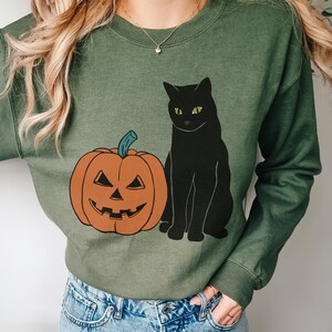 Halloween Sweatshirt, Pumpkin Cat Shirt, Halloween Sweater, Halloween Cat Sweatshirt Gift for Cat Lover Gift Black Cat Gift for Cat Mom Gift