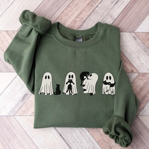 Halloween Sweatshirt, Black Cat Shirt, Ghost Halloween Sweater, Ghost Cat Sweatshirt, Gift for Cat Lover Gift, Black Cat Gift Cat Mom Shirt