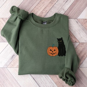 Halloween Sweatshirt, Pumpkin Cat Shirt, Halloween Sweater, Halloween Cat Sweatshirt Gift for Cat Lover Gift Black Cat Gift for Cat Mom Gift