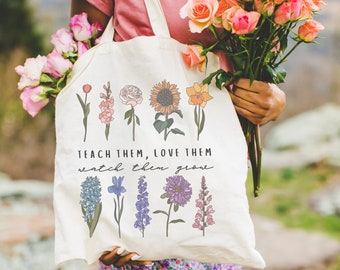 Teacher Tote Bag Teacher Canvas Tote Teacher Gift for Teacher Back to School Tote Floral Teacher Thank You Gift Daycare Teacher Preschool