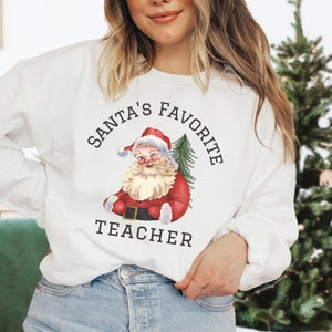 Retro Teacher Christmas Crewneck Sweatshirt, Vintage Inspired Christmas Teacher Sweater, Santa Claus Sweat Shirt, Teacher Holiday Sweater