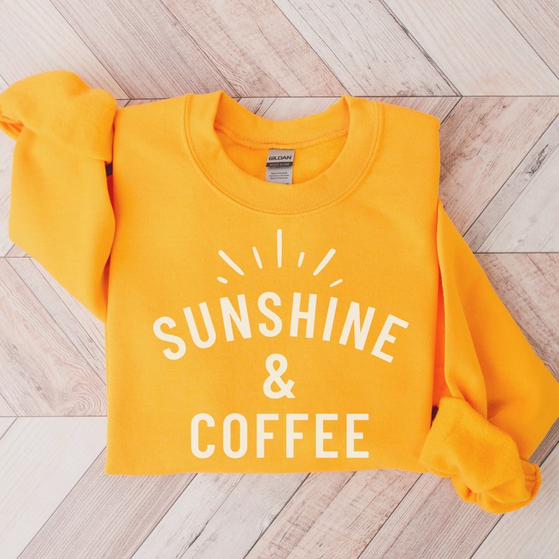 Coffee Sweatshirt Coffee and Sunshine Sweater Spring Crewneck Jumper Coffee Sweater Happy Shirt Coffee Lover Gift Easter Spring Gift image 1