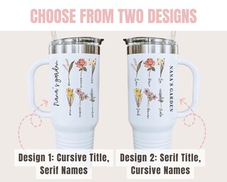 Tumbler Personalizzato 40 Once Con Fiore Del Mese Di Nascita E Nome - Borraccia Termica In Acciaio Colore Crema