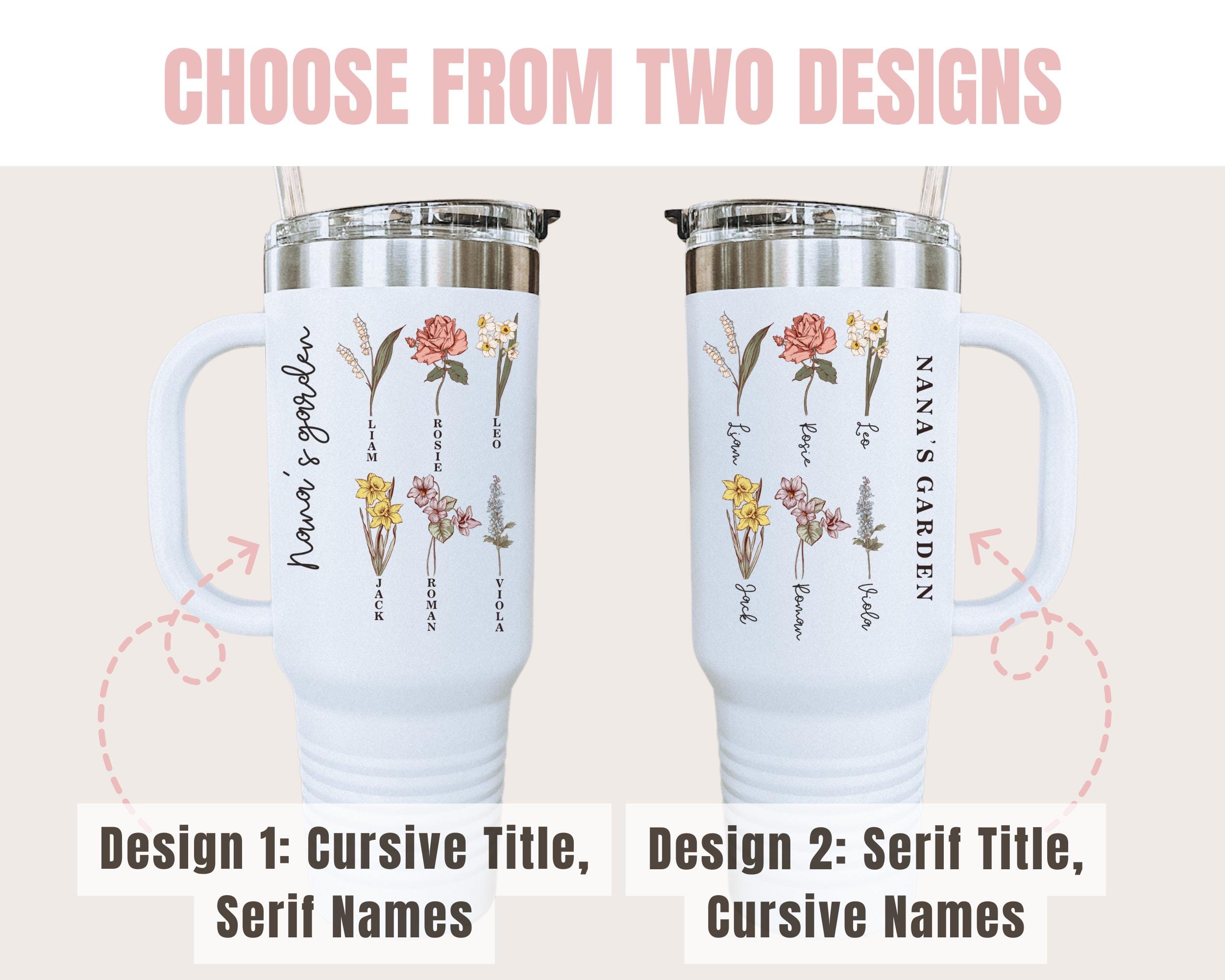 Tumbler Personalizzato 40 Once Con Fiore Del Mese Di Nascita E Nome - Borraccia Termica In Acciaio Colore Crema