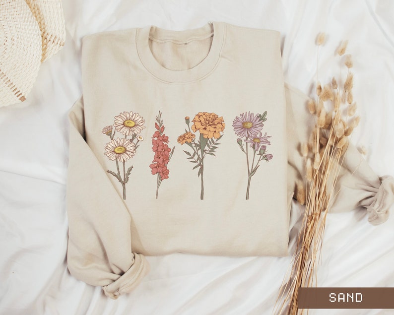 Custom Birth Month Sweatshirt Birth Flower Sweater, Birth Flower Shirt, Grandma's Garden, Personalized Mom Gift Grandma Mother's Day Gift Sand