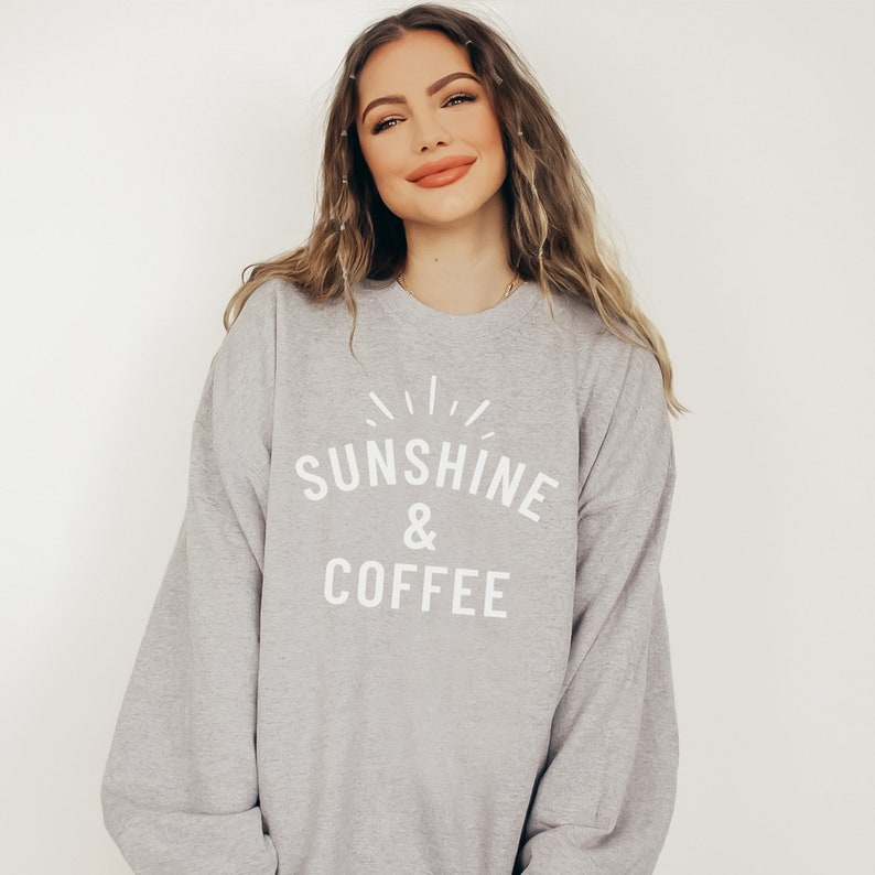 Coffee Sweatshirt Coffee and Sunshine Sweater Spring Crewneck Jumper Coffee Sweater Happy Shirt Coffee Lover Gift Easter Spring Gift image 3