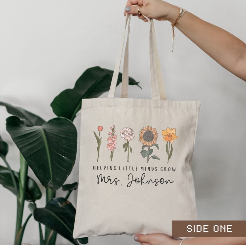 Teacher Tote Bag Personalized Teacher Canvas Tote Custom Teacher Gift for Teacher Back to School Tote Floral Teacher Thank You Gift Custom image 2