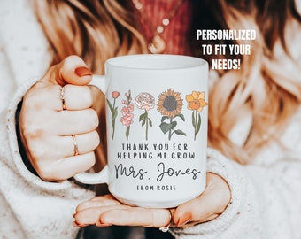 Personalisierte Lehrer Tasse: Blumen Danke Geschenk
