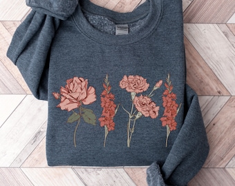 Moletom com flores do mês de nascimento: presente personalizado para mães da Cottagecore