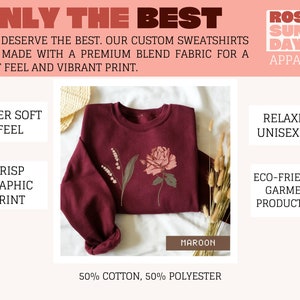 Custom Birth Month Sweatshirt Birth Flower Sweater, Birth Flower Shirt, Grandma's Garden, Personalized Mom Gift Grandma Mother's Day Gift Maroon